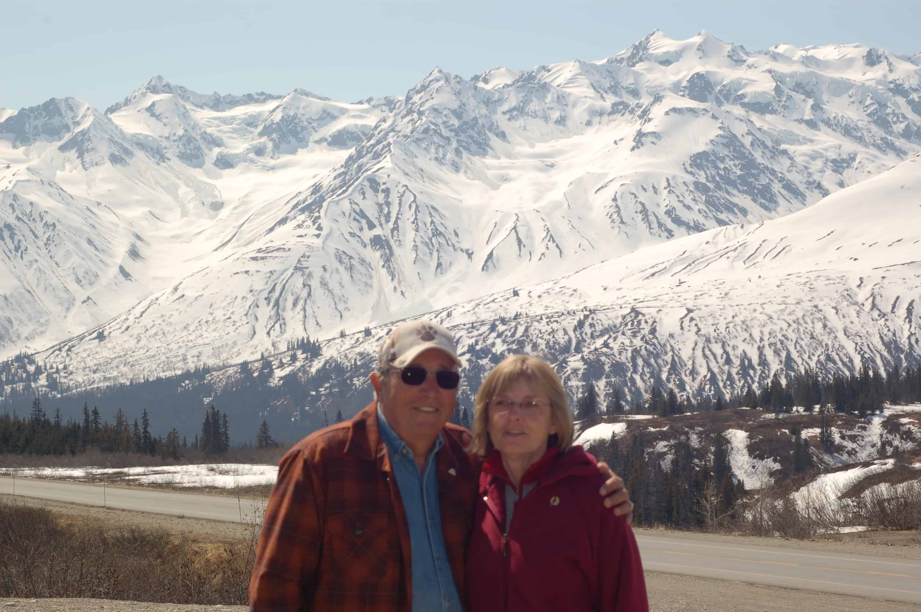Chuck and Joan Clow on the road north from Haines