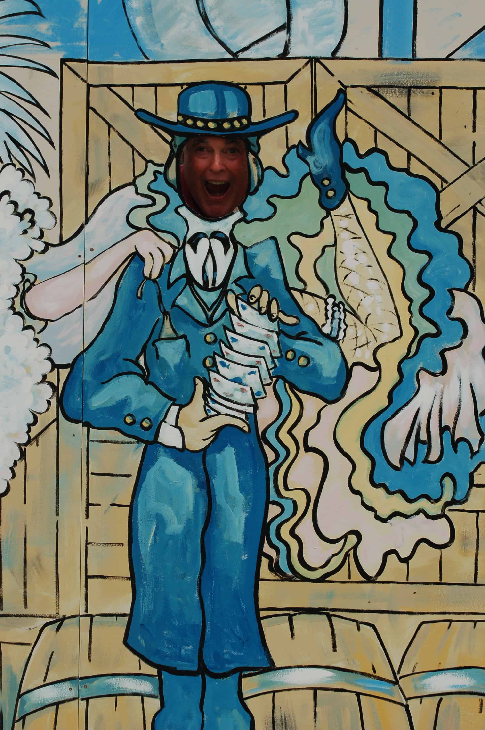 John outside Diamond Tooth Gertie's Gambling Hall