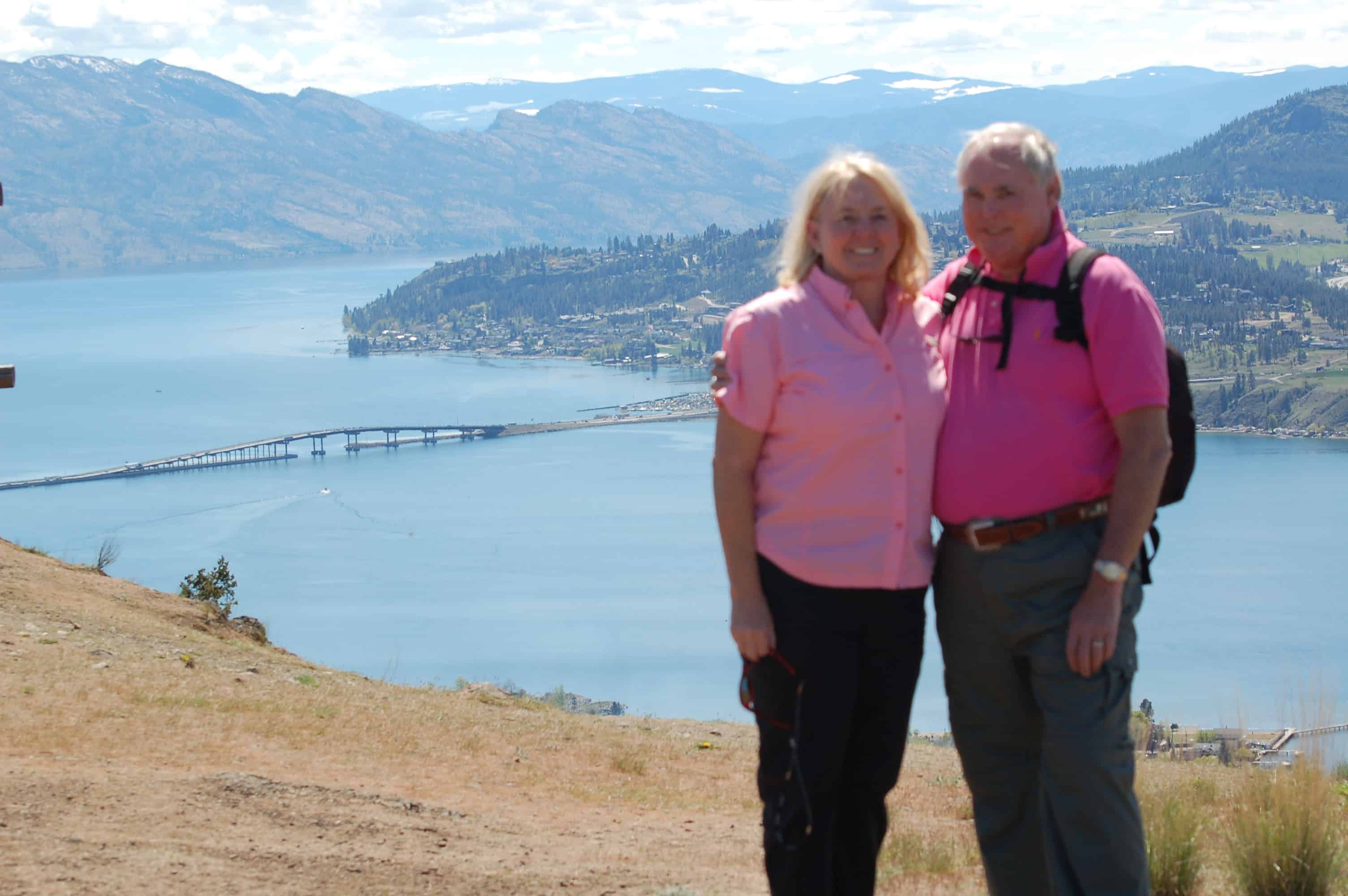 John and Janice at Apex Lookout on Knox Mountain, overlooking Lake Okanagan