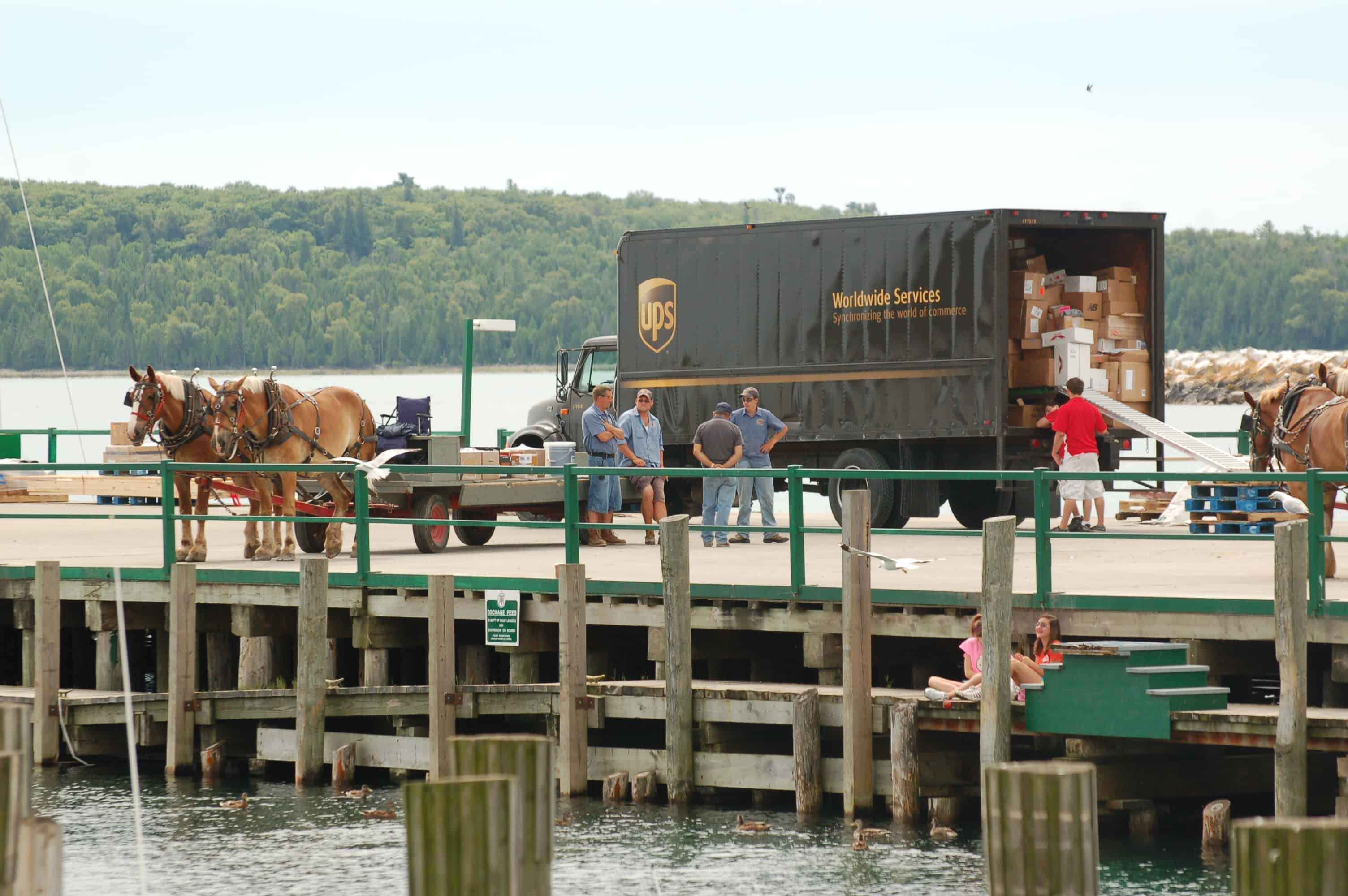 UPS truck on the ferry, with deliveries it can't actually make on the island