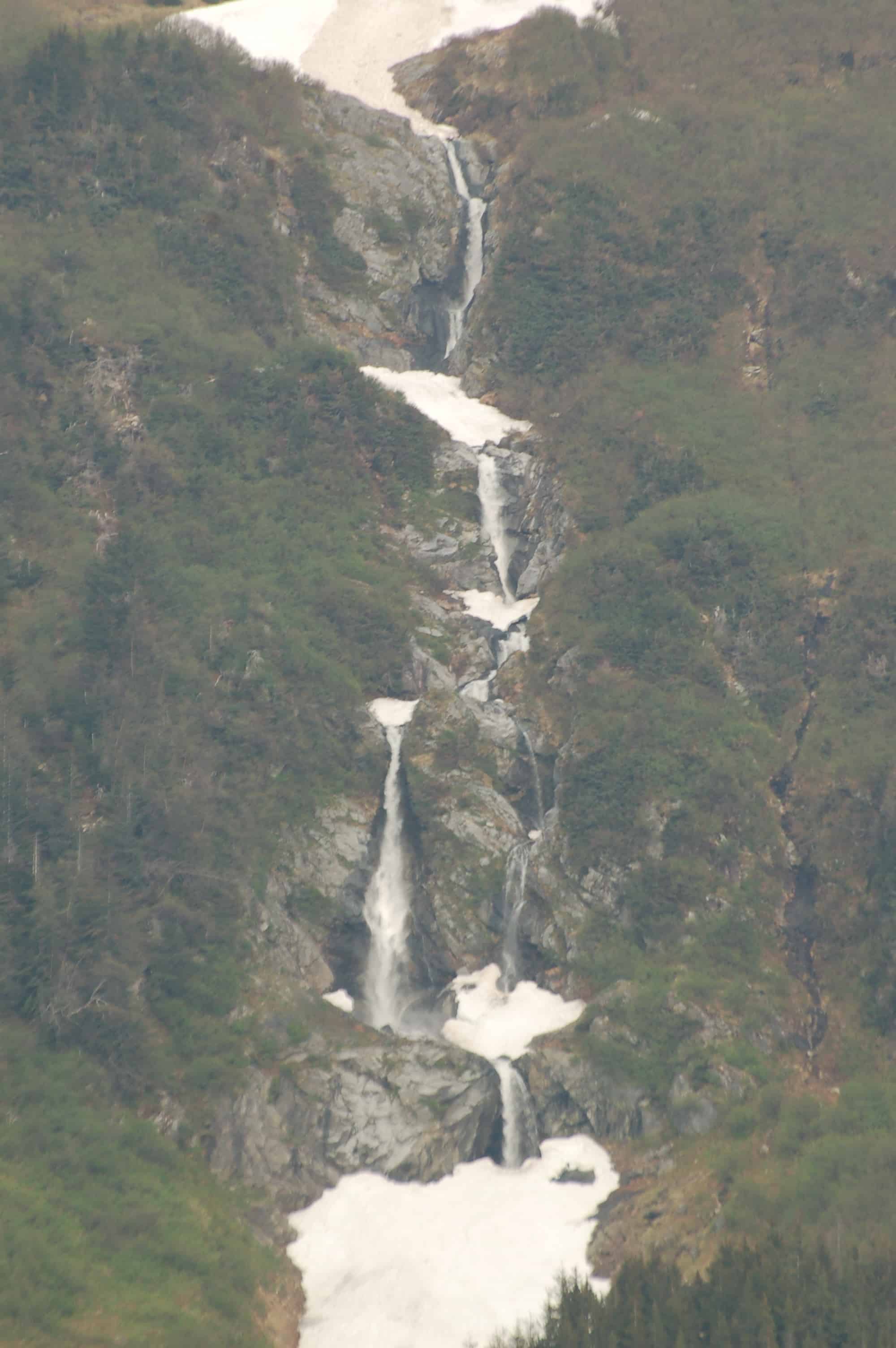 Waterfalls along the ferry route from Juneau to Skagway