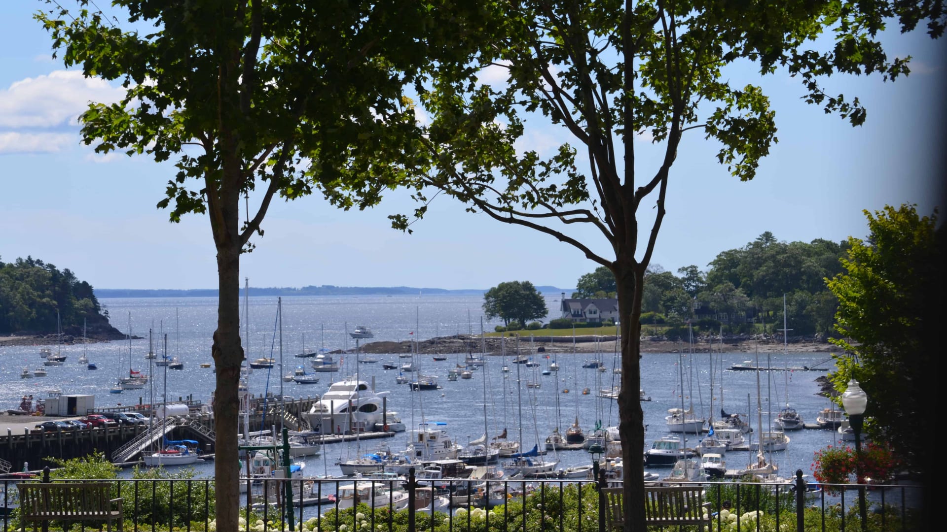 The view of Bar Harbor from a small park overlooking the harbor
