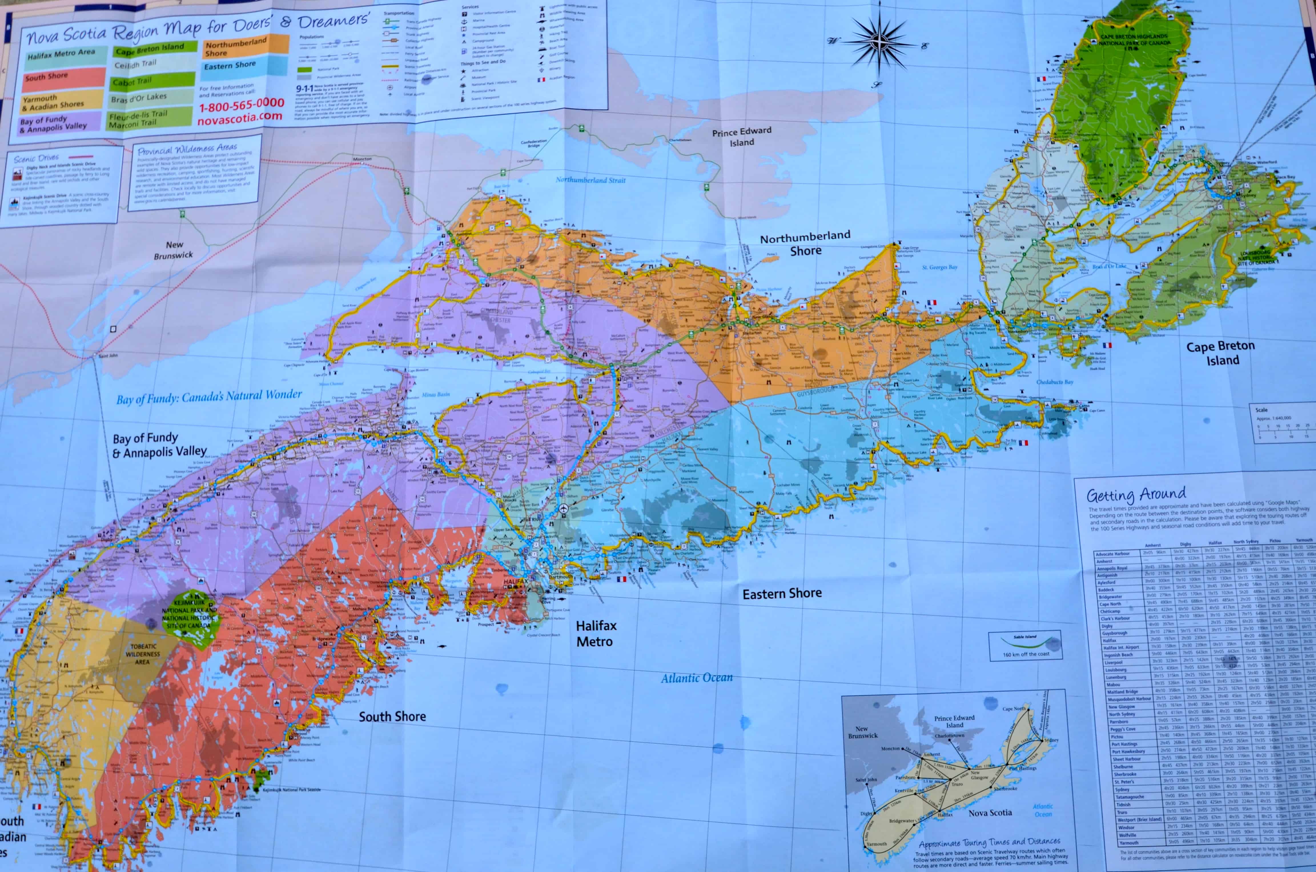 Our route across Nova Scotia, starting in the orange