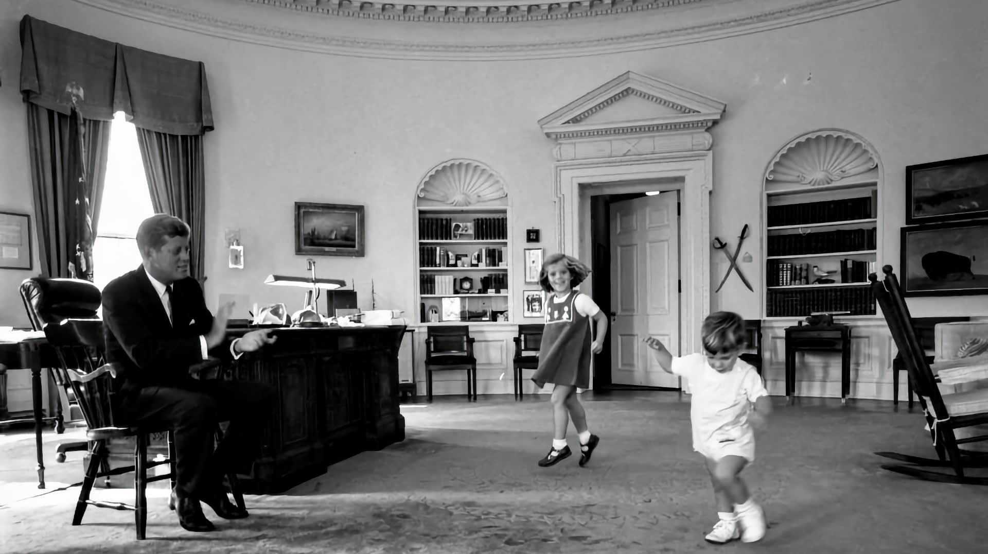 JFK in the Oval Office with Caroline and John Jr., October 1962