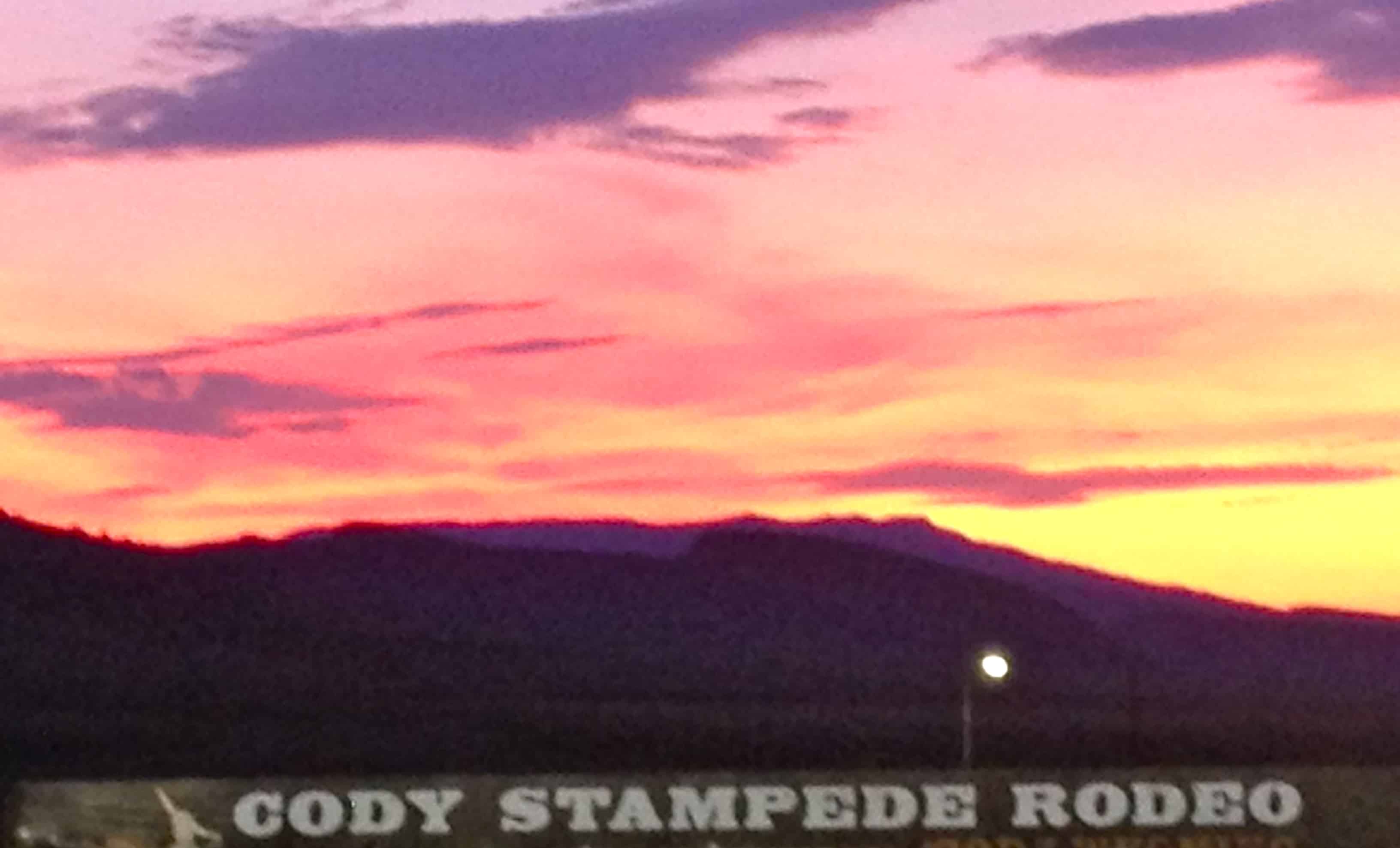 Sunset behind the Cody Stampede arena