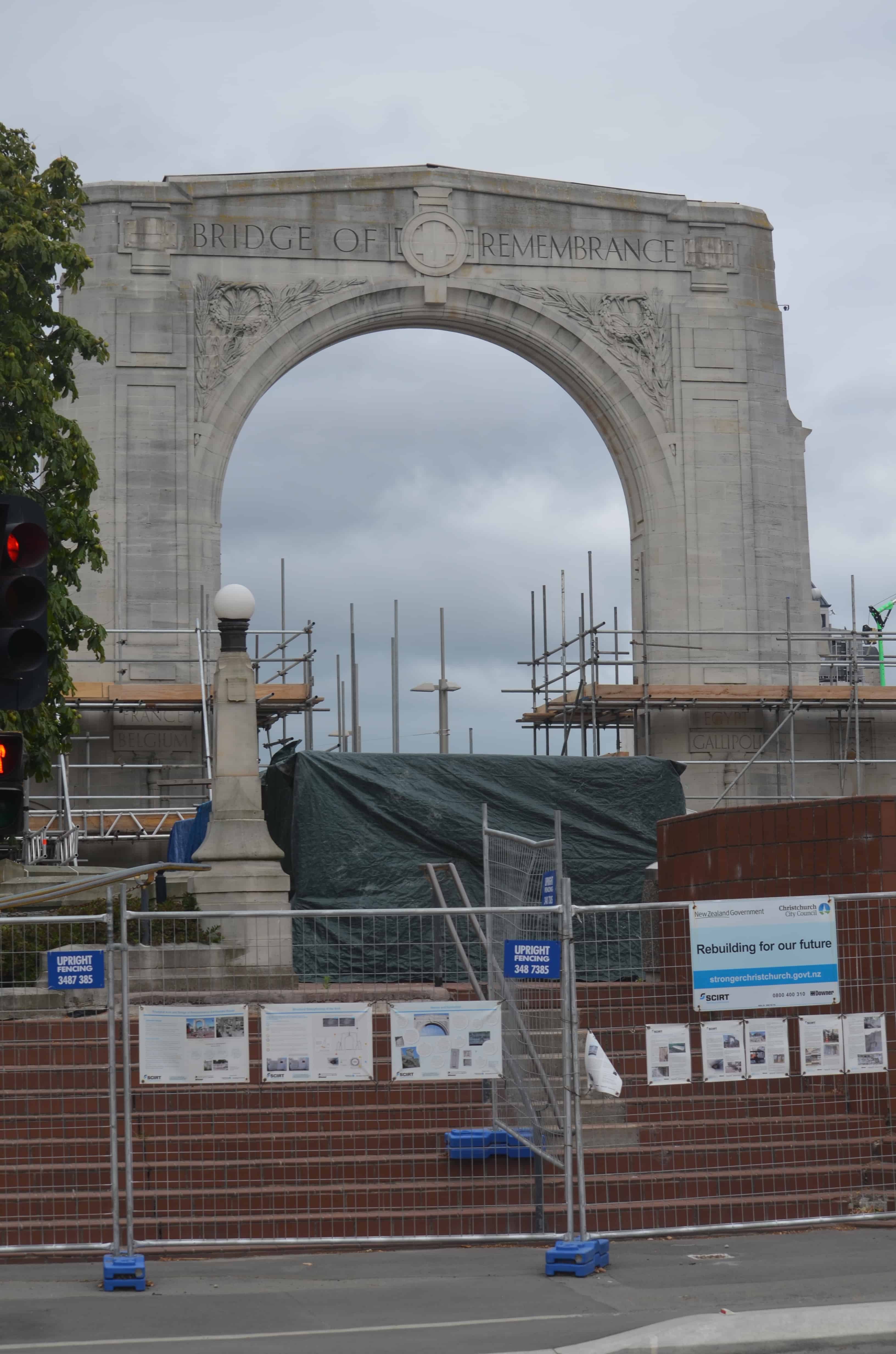 The war memorial under restoration