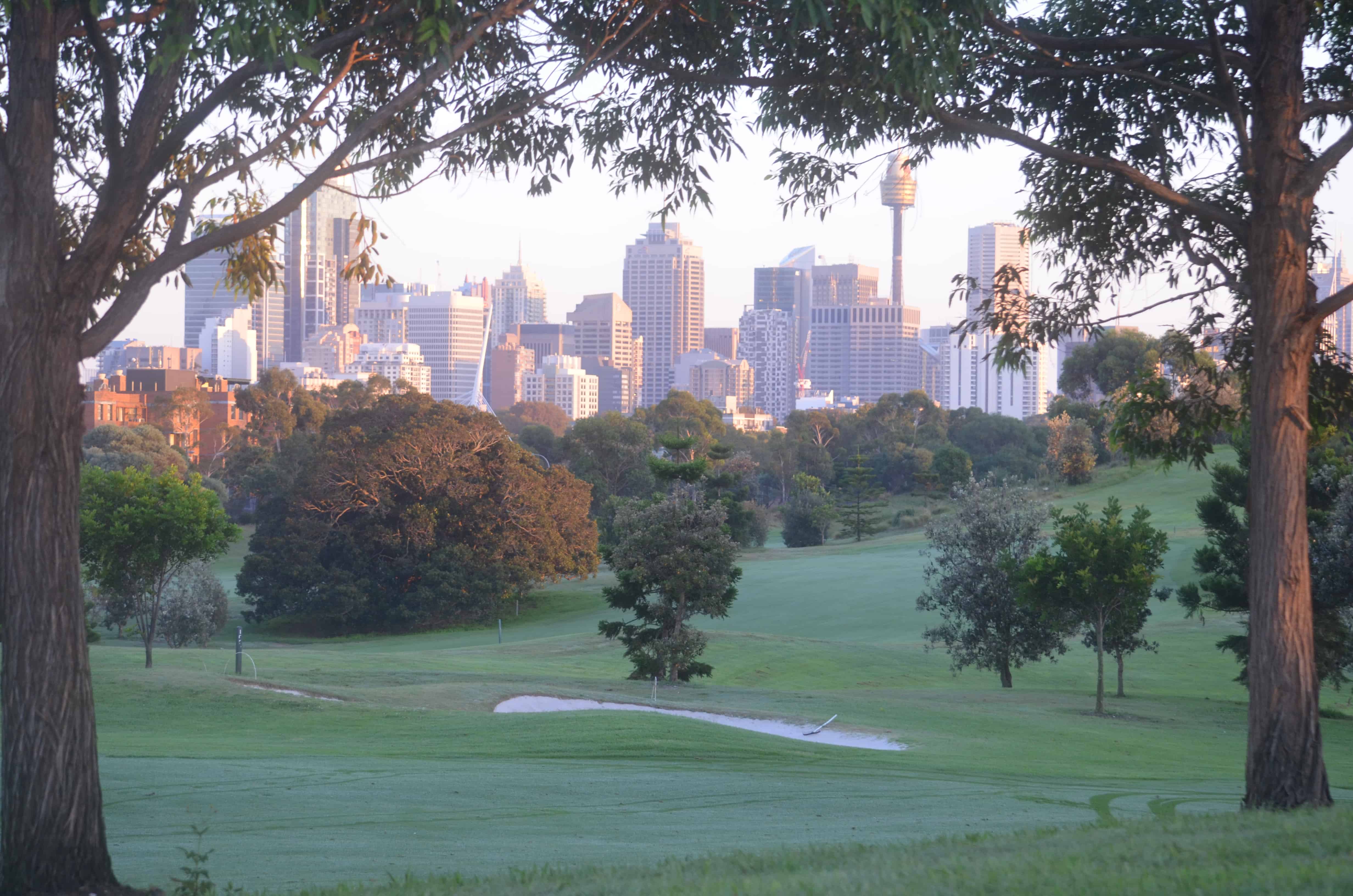 The course at Moore Park, looking toward downtown
