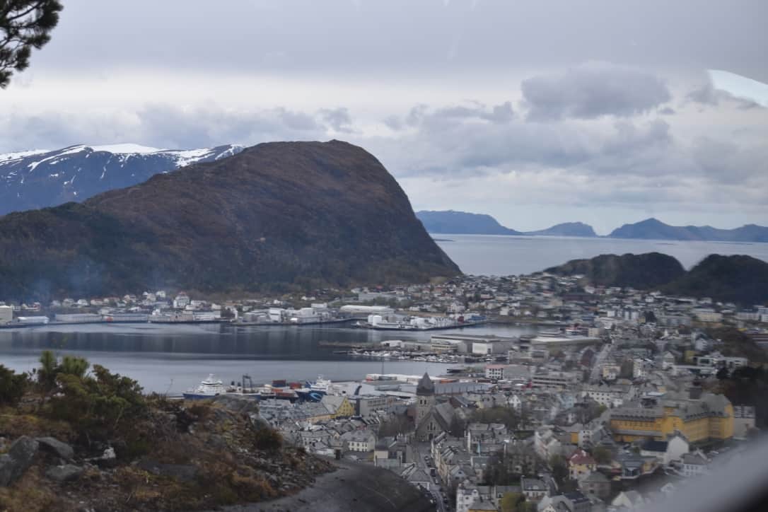 Aalesund and its harbor from the hillside