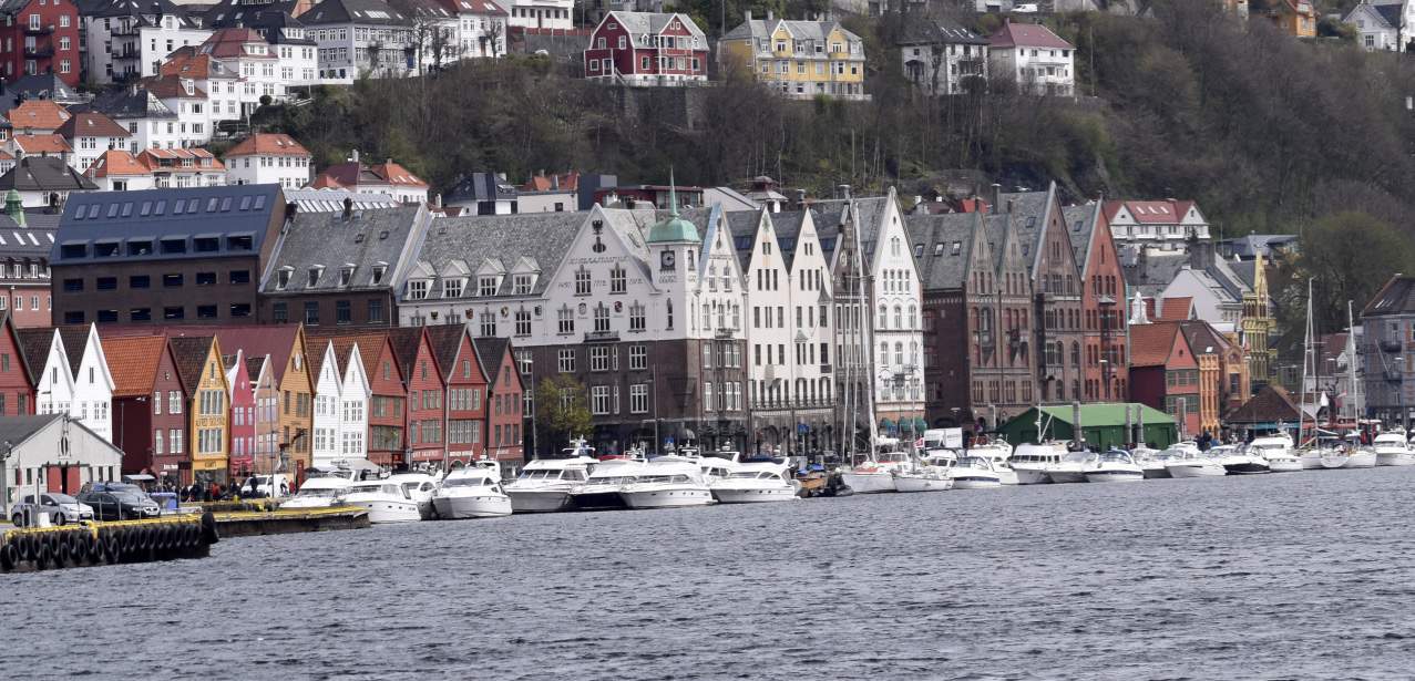 The old wooden Bryggen houses in Bergen