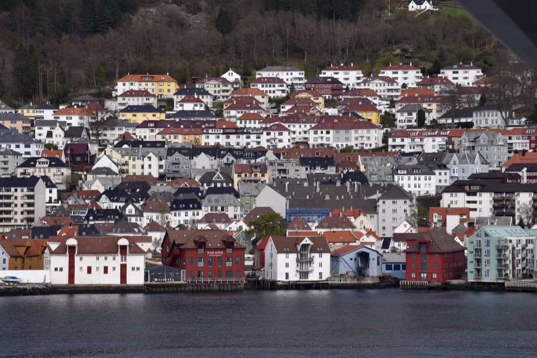 Homes terraced on the hillsides above Bergen