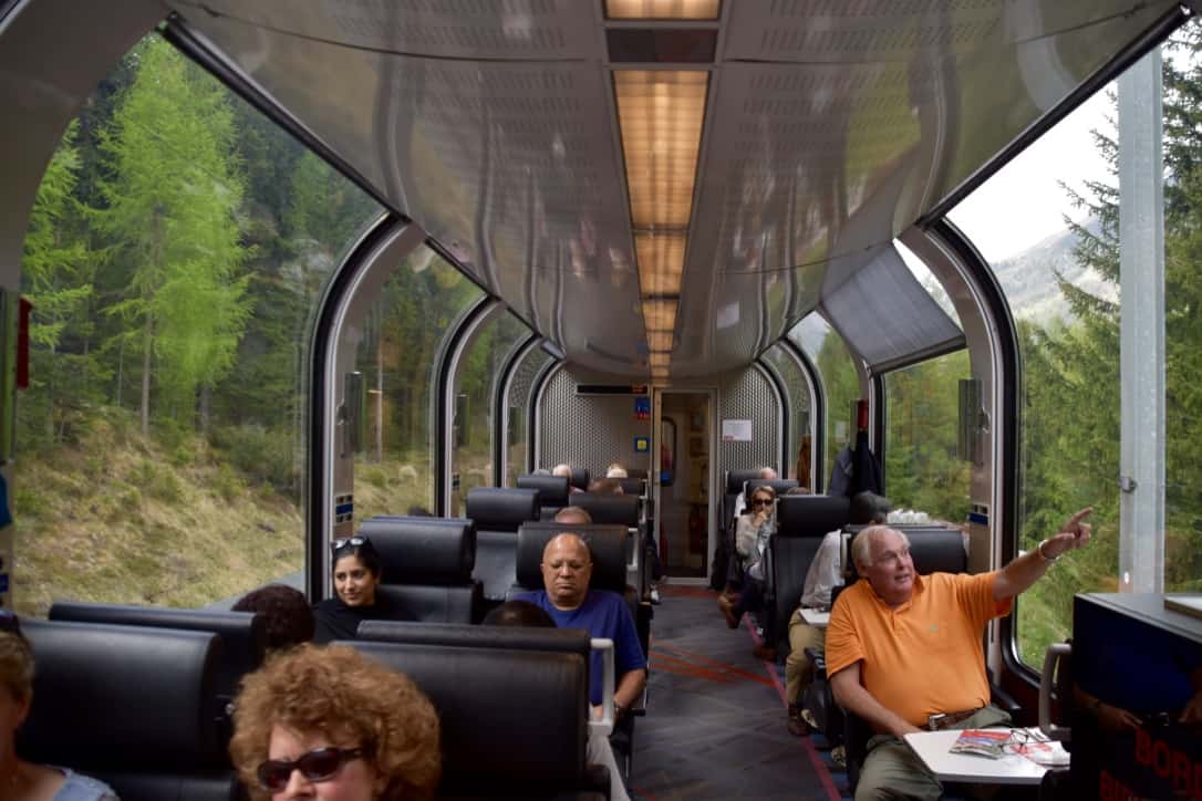 The panoramic windows of the Bernina Express