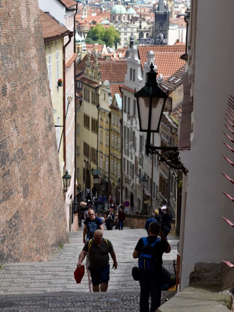 The long climb of steps up to Prague Castle