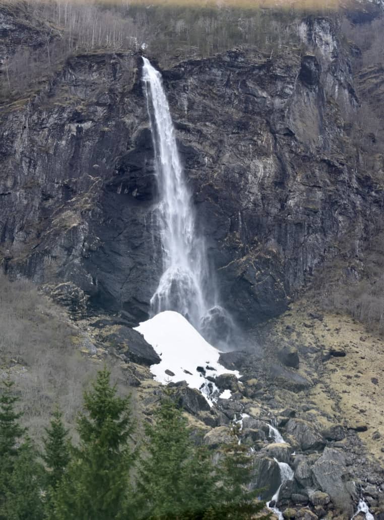 A mountain waterfall along the Flam Railway