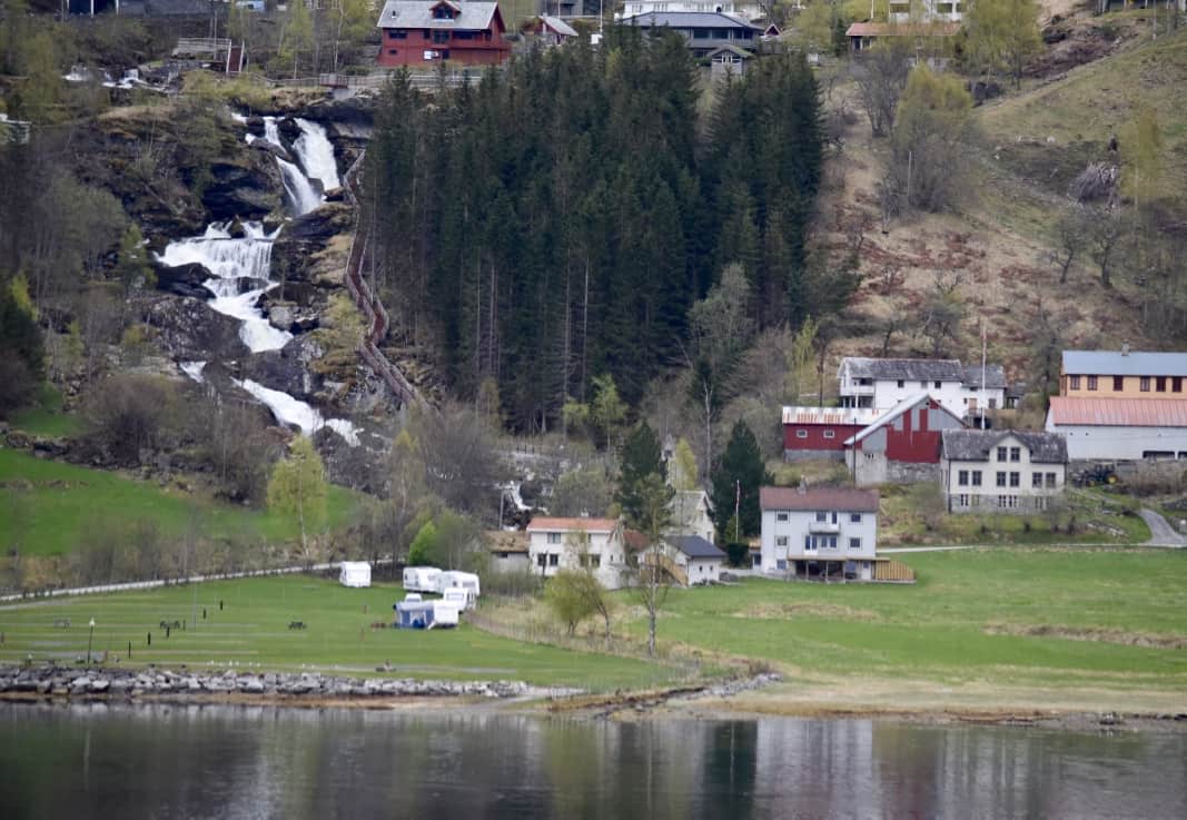 The village of Geiranger from the launch