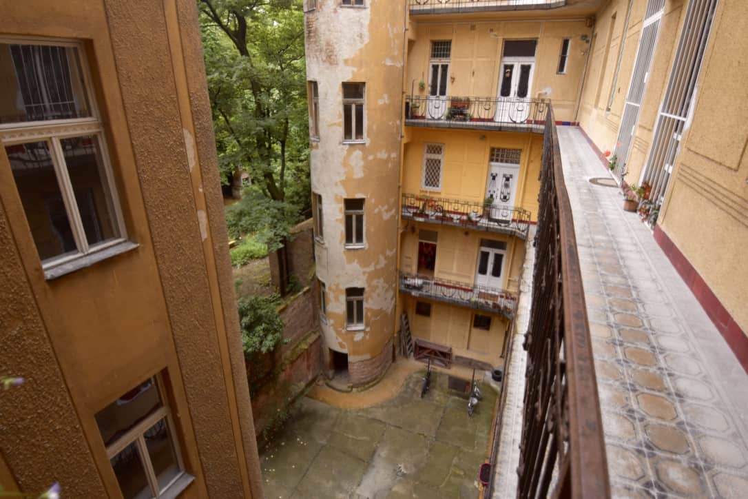 The courtyard of Hal's flat in Budapest