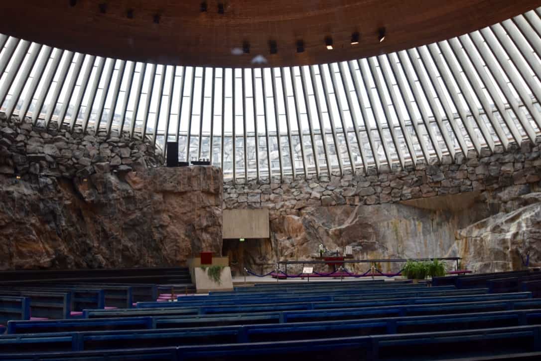 Inside the rock-hewn church in Helsinki