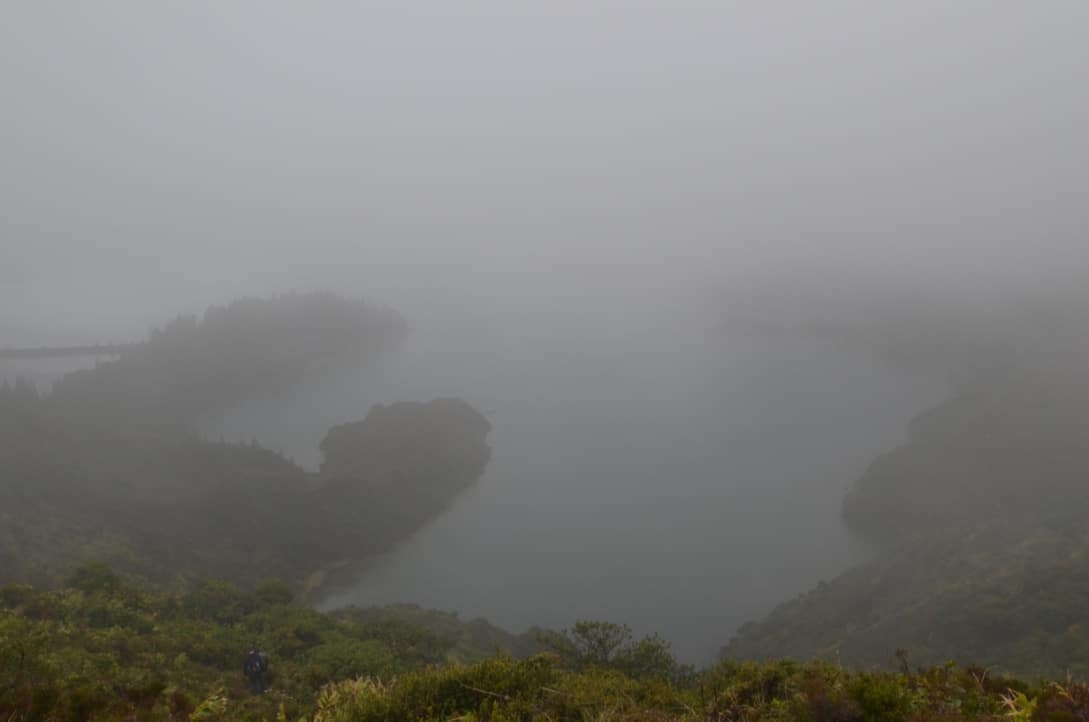 Lagoa do Fogo socked in with mountain fog
