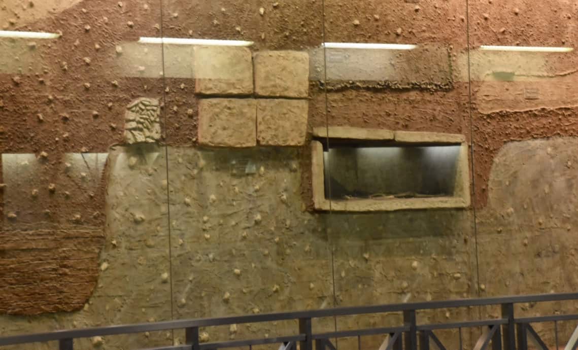 Ancient artifacts behind glass in the Athens metro