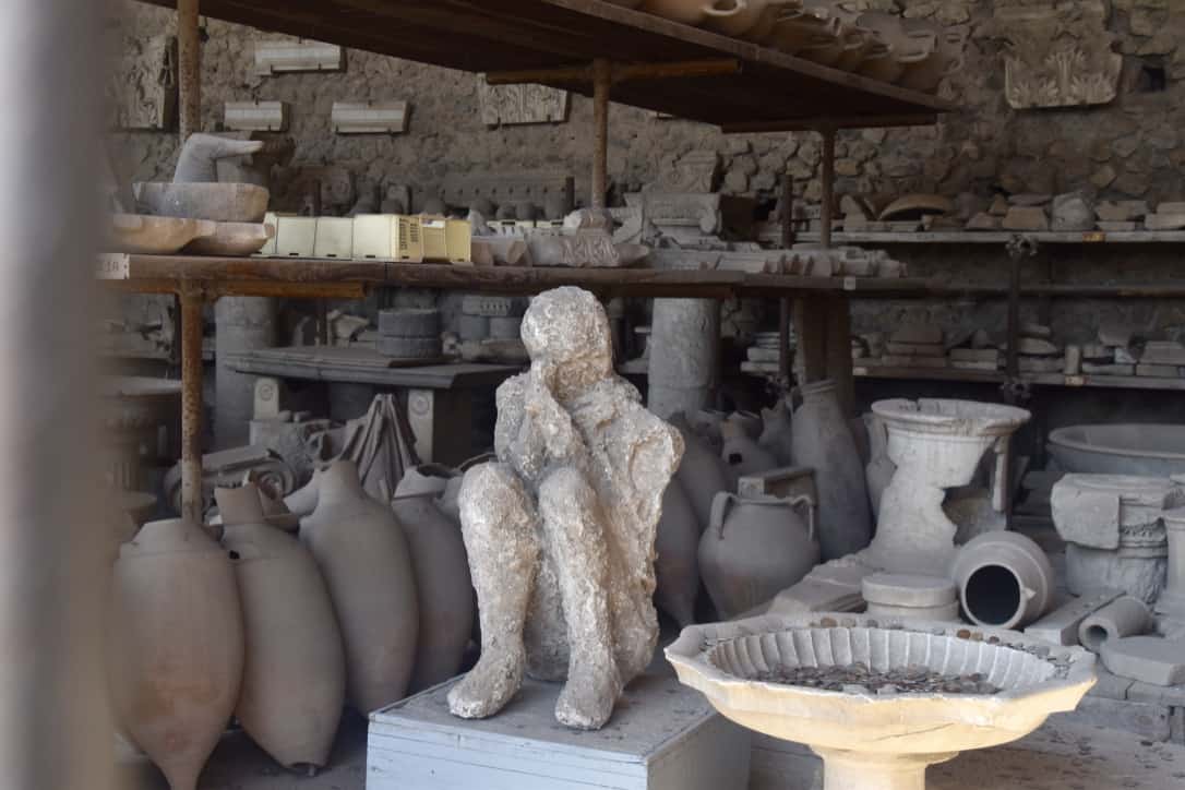 A plaster cast of one of the people of Pompeii