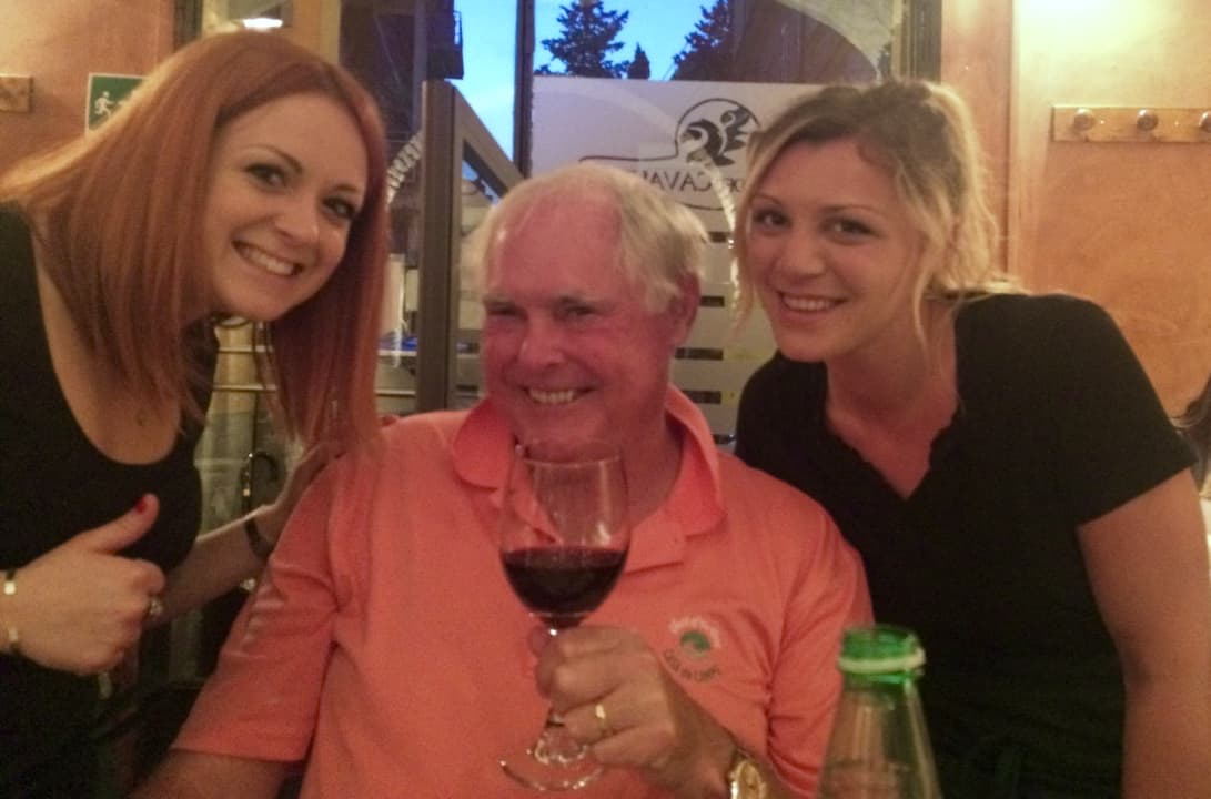 John with the owner's daughter and the server at our Rome restaurant