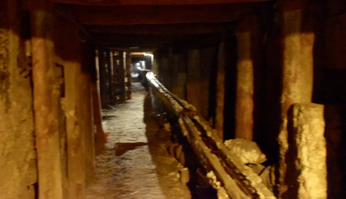 Timber shoring preserved by the salt in the Wieliczka mine