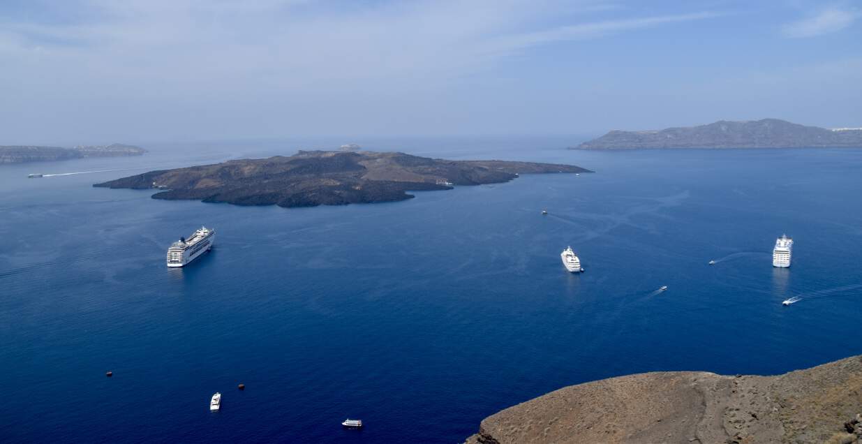The volcanic caldera at Santorini