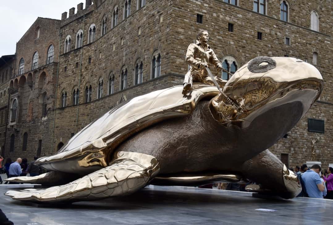 The Searching for Utopia turtle in Piazza della Signoria