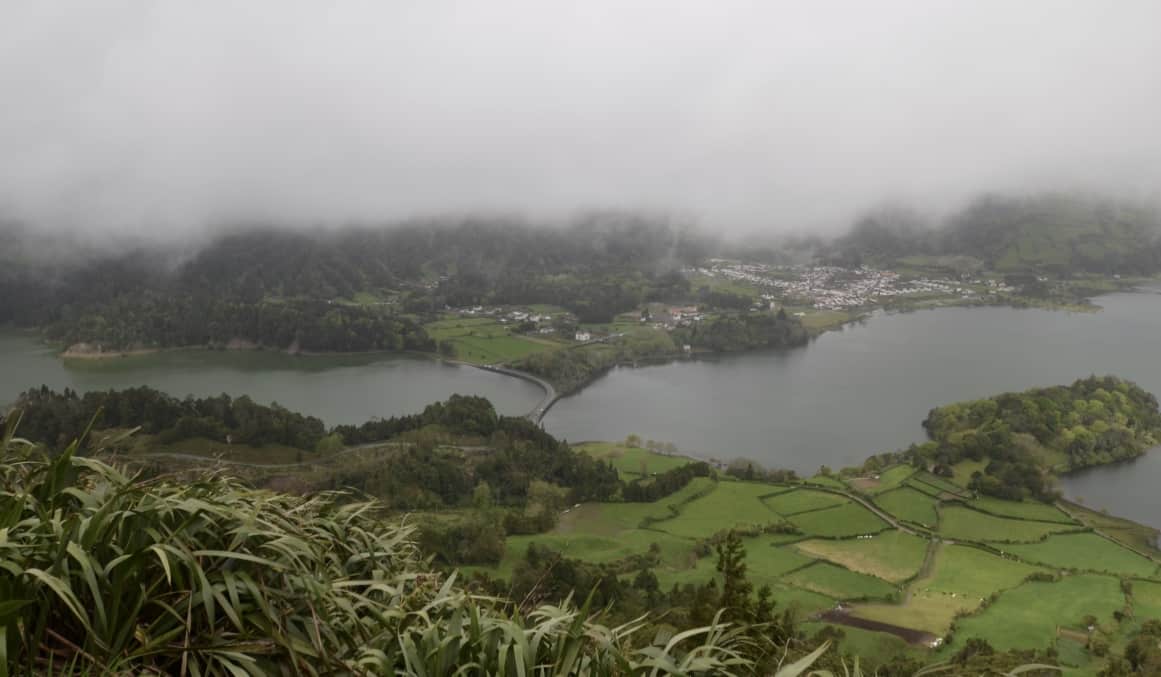 The twin crater lakes of Sete Cidades in the Azores