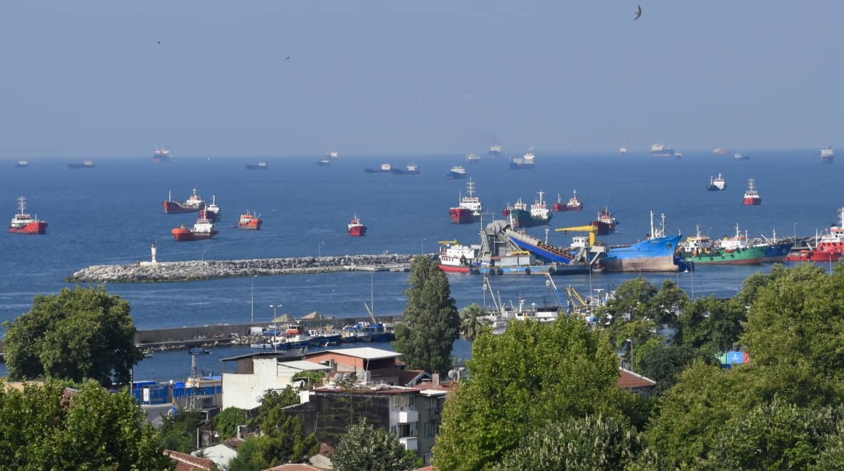 Ships waiting to enter the port