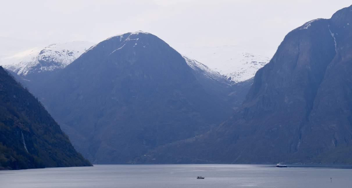 Sailing up the Sognefjord toward Flam