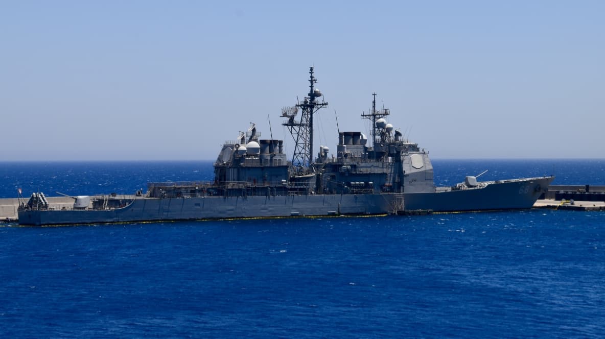 The USS Anzio docked at Rhodes