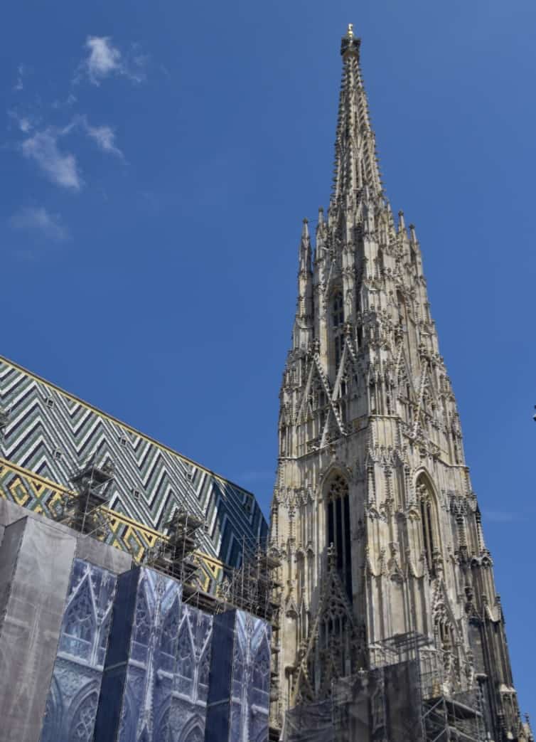 The multi-colored tile roof of St. Stephen's Cathedral in Vienna