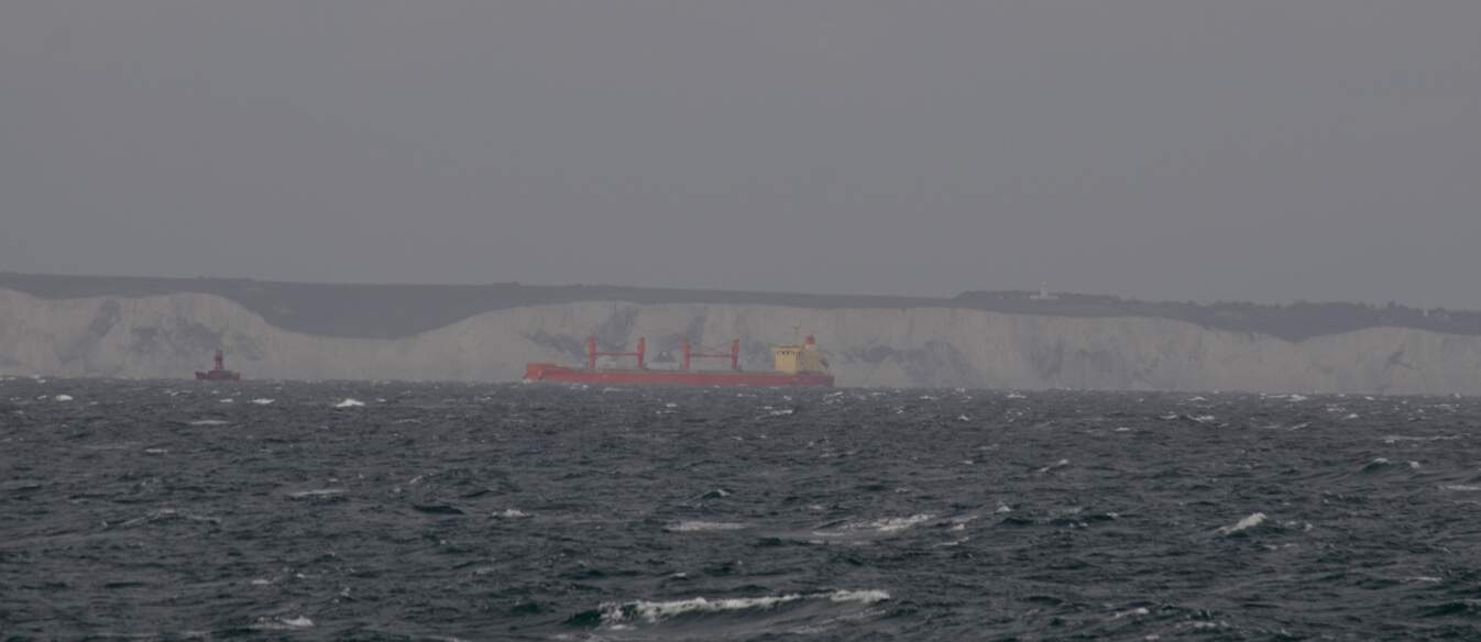 The White Cliffs of Dover with our ship passing