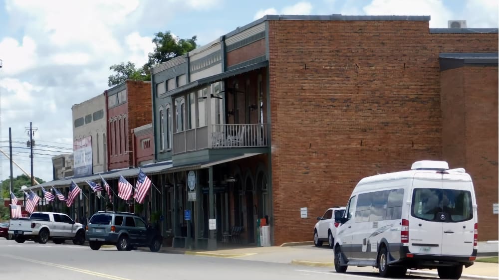Downtown Plains, with our RV parked along the street