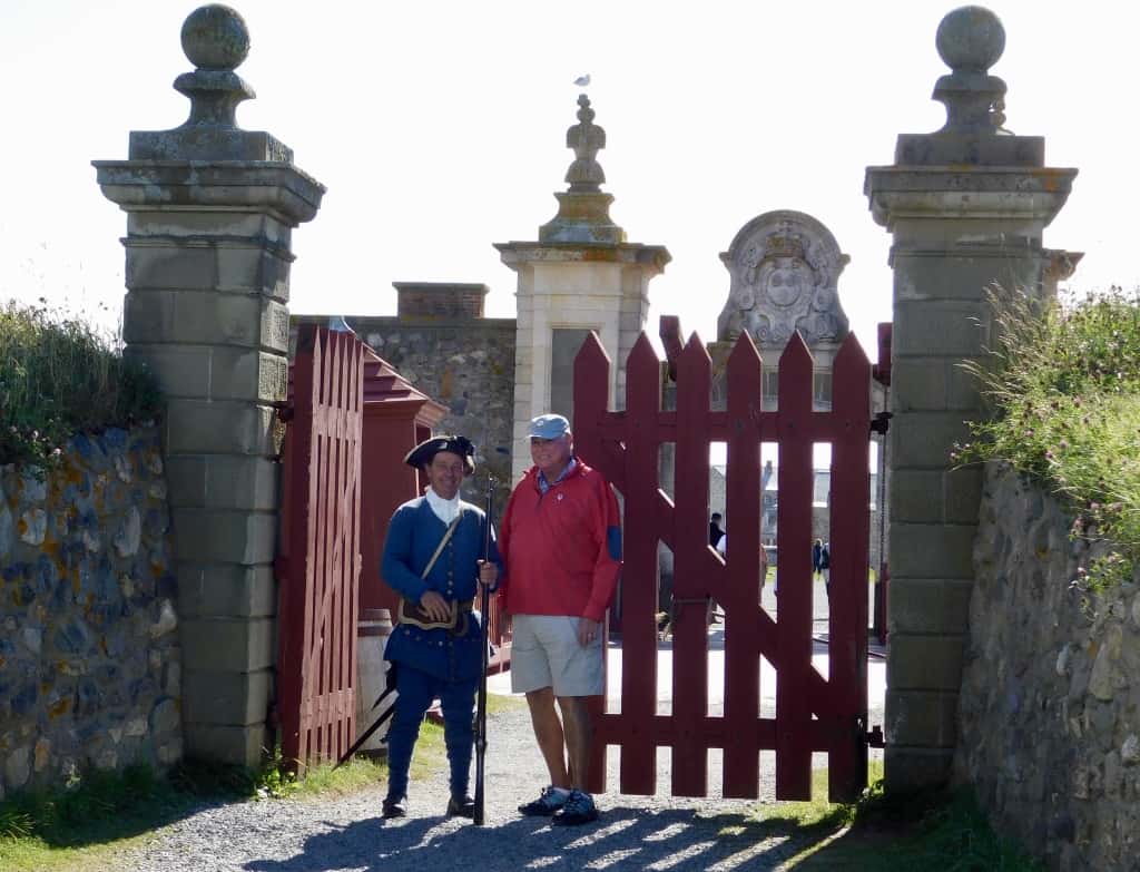 John and the gate guard, wrong-colored coat