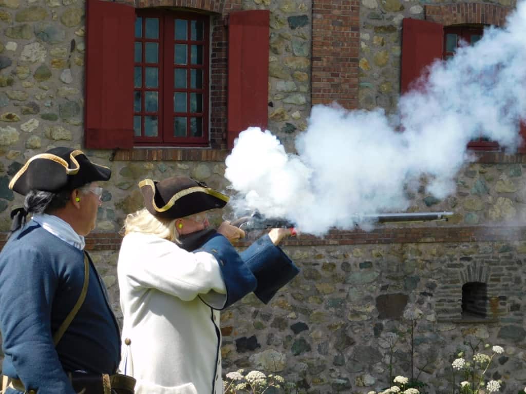 Janice firing the musket