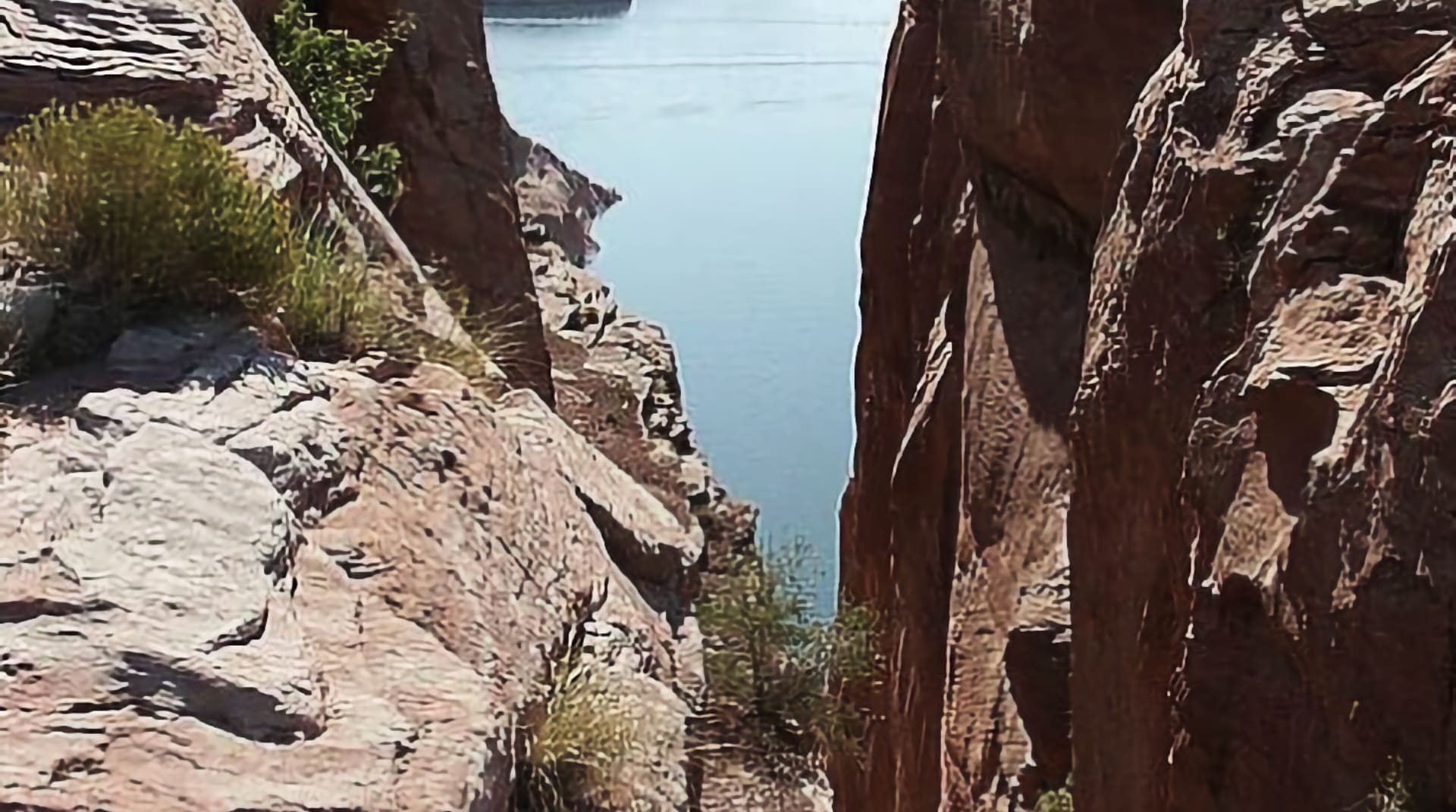 Looking down through the Hole in the Rock, where the pioneers descended to the Colorado River, now Lake Powell