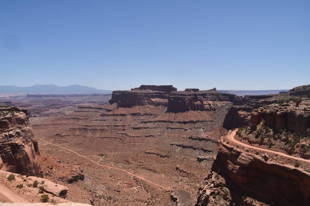 The Shafer Trail switchbacks dropping down into the canyon, not a road for us