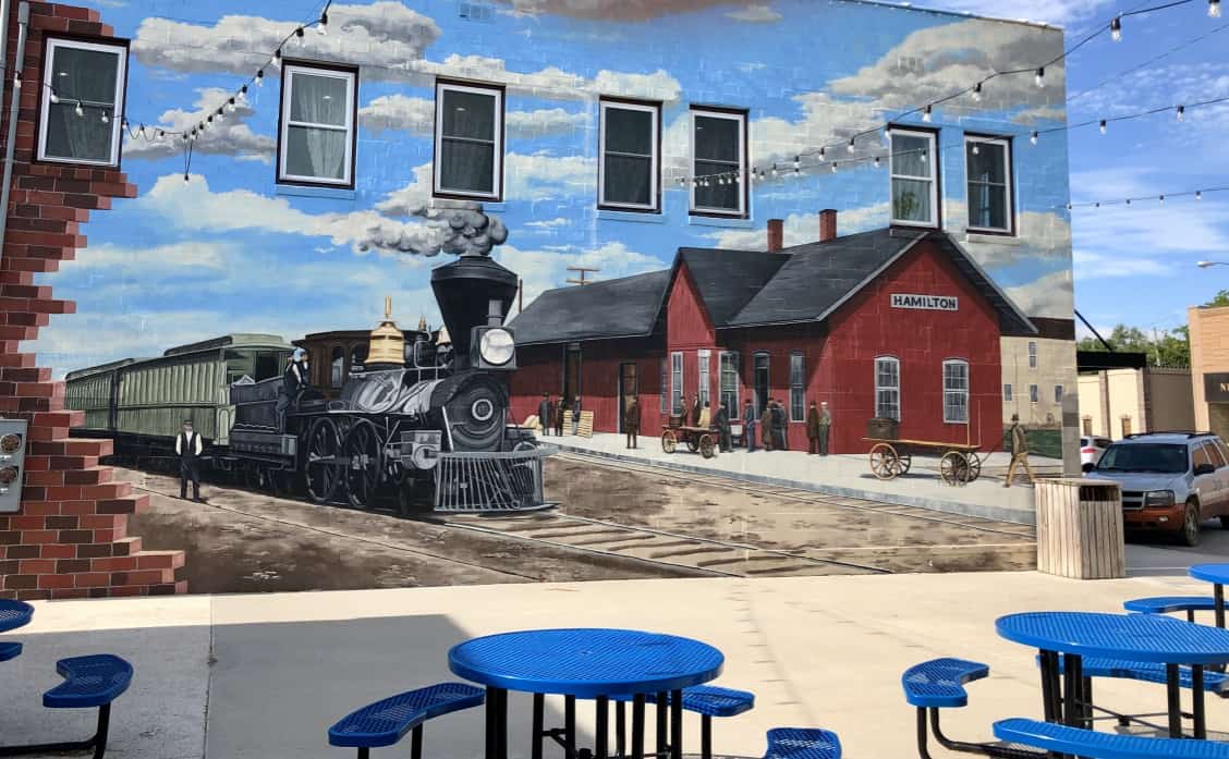 A train mural in town