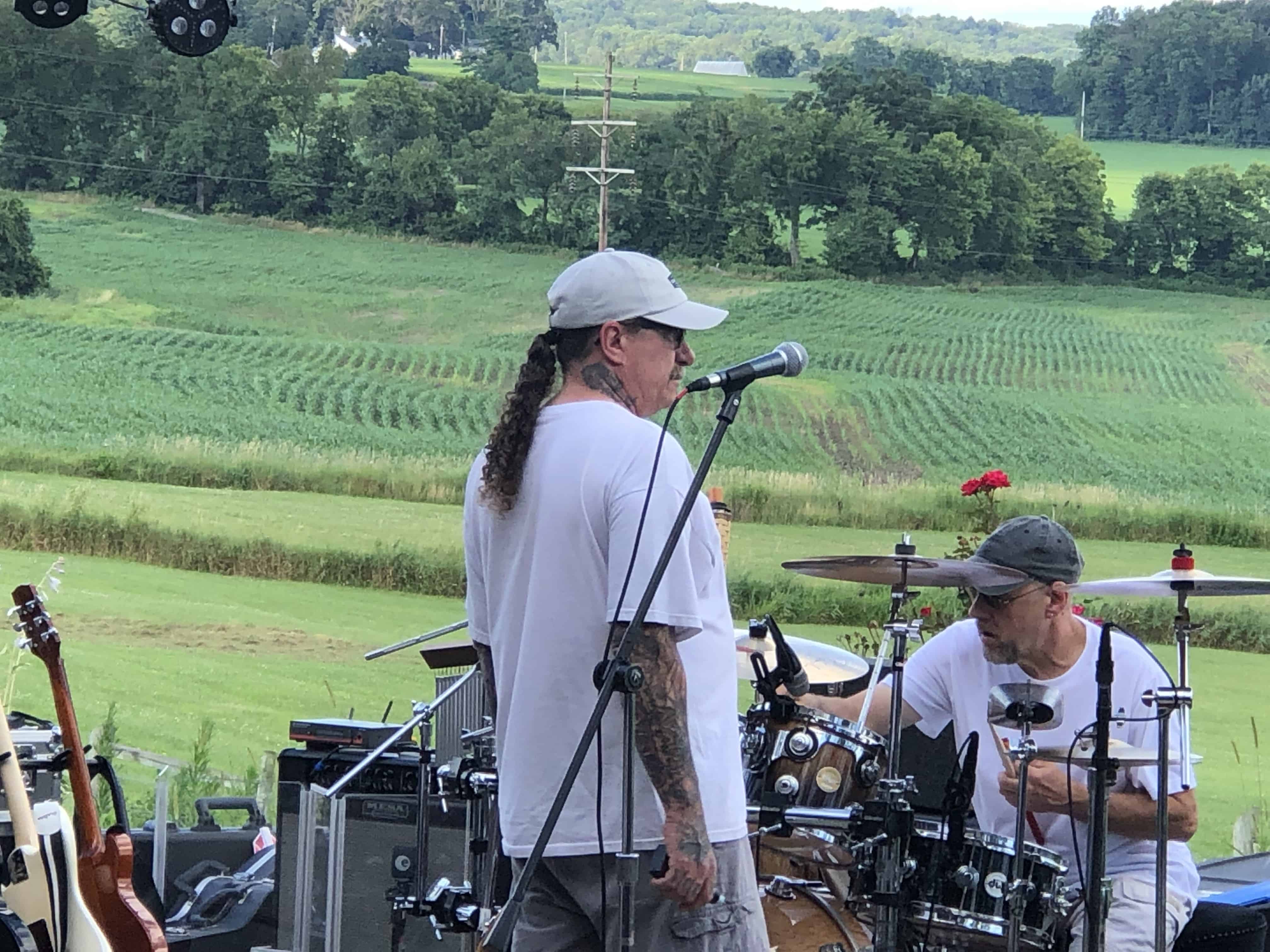 The band setting up over the farm