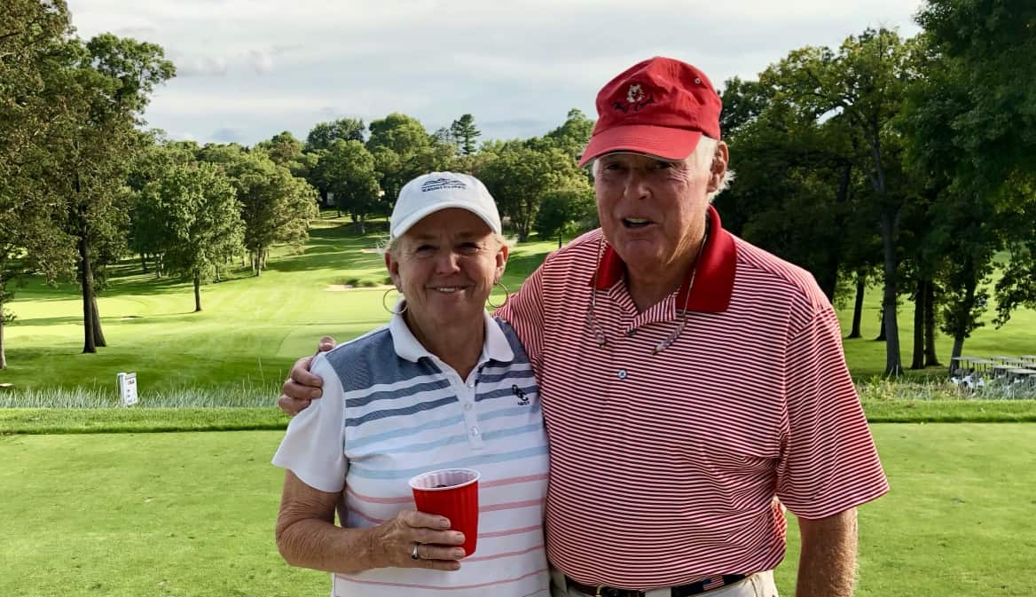 John and Janice at the first hole at Cedar Rapids