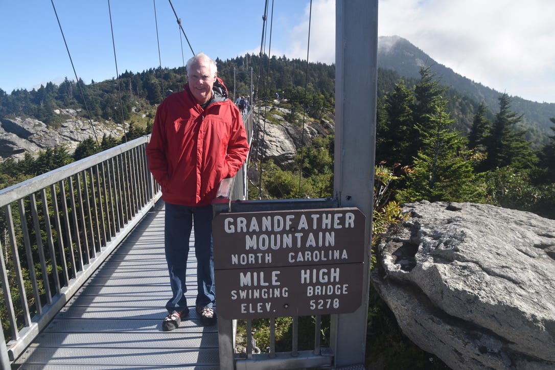 John on the Mile High Swinging Bridge at Grandfather Mountain
