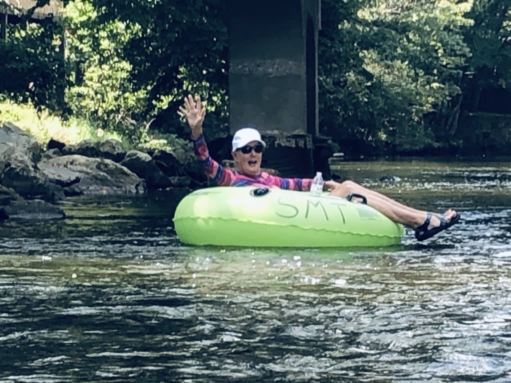 Sandie tubing down the Oconaluftee