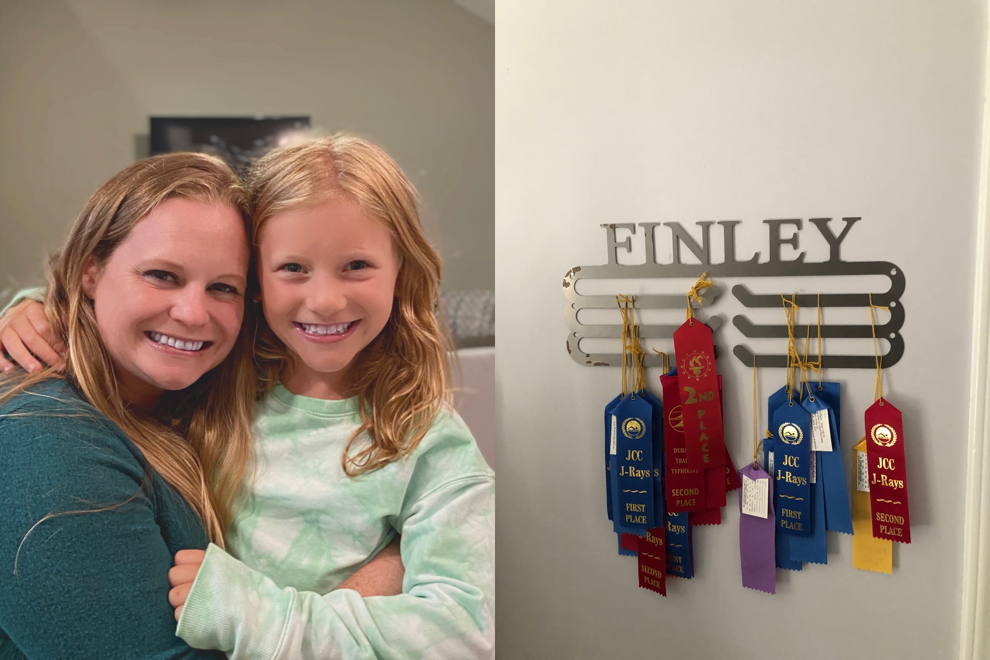 Kieran and Finley with her swim ribbons