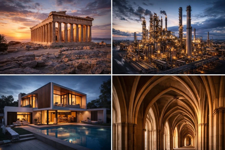 Αρχιτεκτονική φωτογραφία: κατηγορίες, στυλ και εφαρμογέ