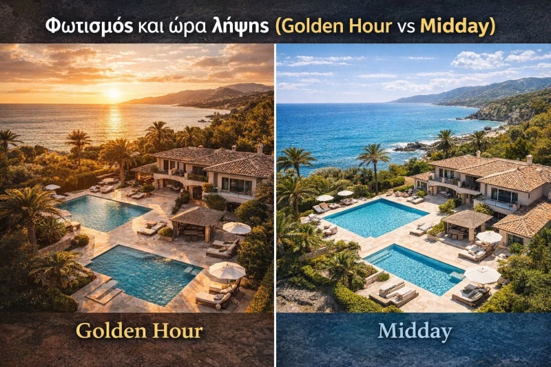 Φωτισμός και ώρα λήψης (Golden Hour vs Midday)