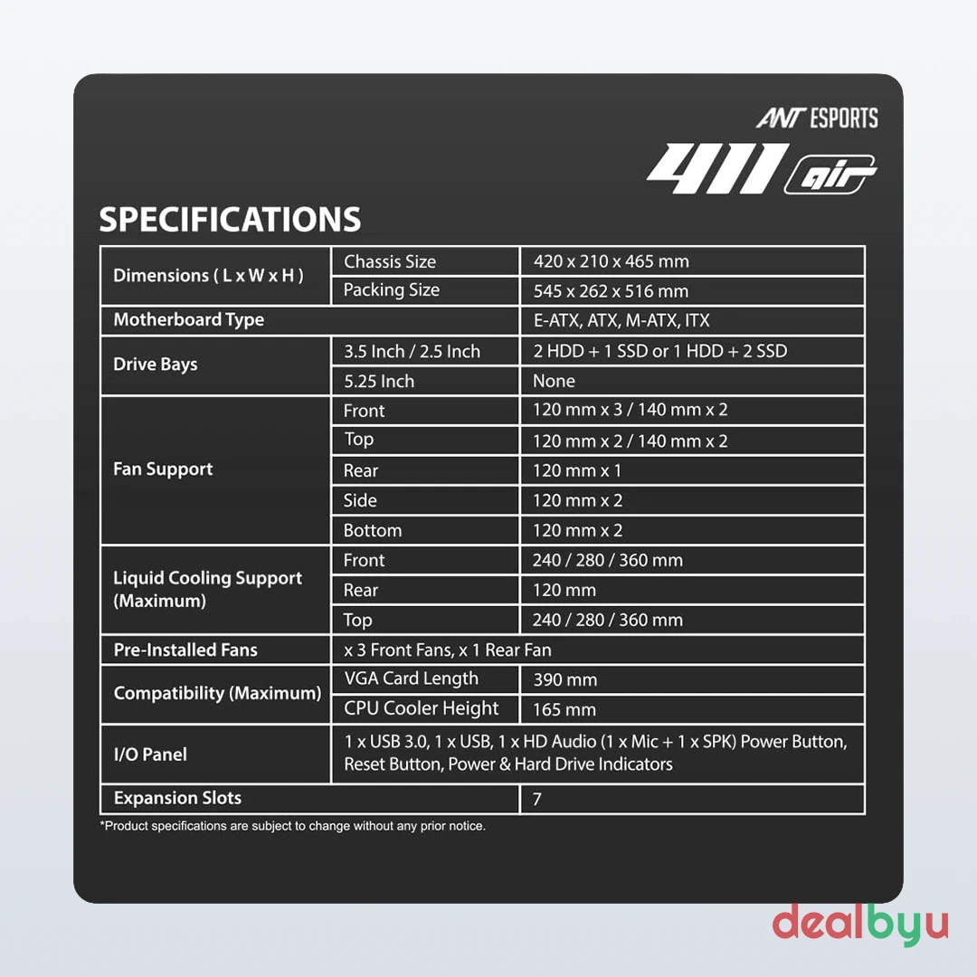 Ant Esports 411 Air — Mid Tower PC Cabinet (ATX)