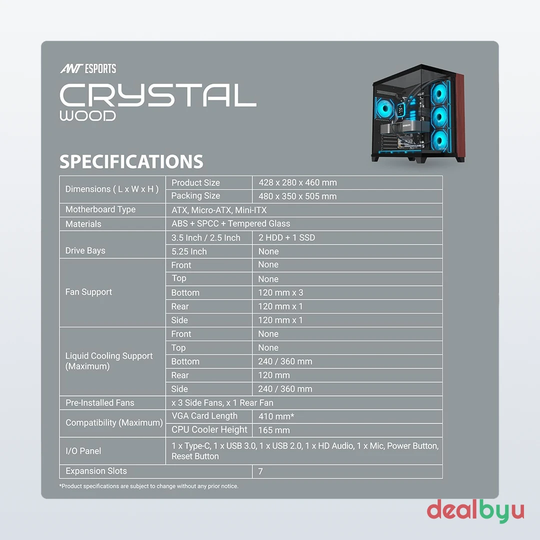 Ant Esports Crystal Wood — Mid Tower PC Cabinet (ATX)