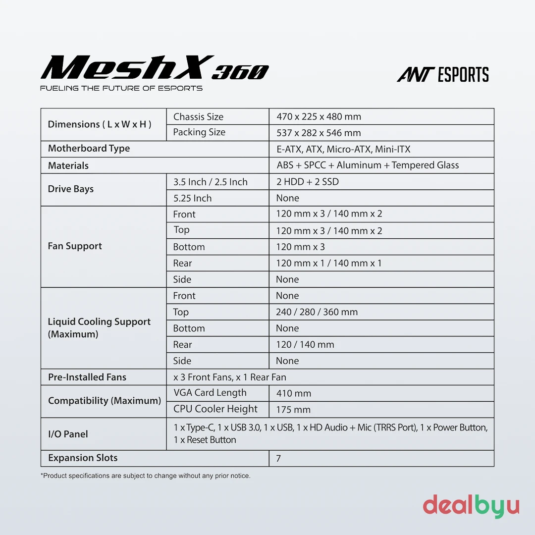 Ant Esports MeshX360 — Mid Tower PC Cabinet (E-ATX)