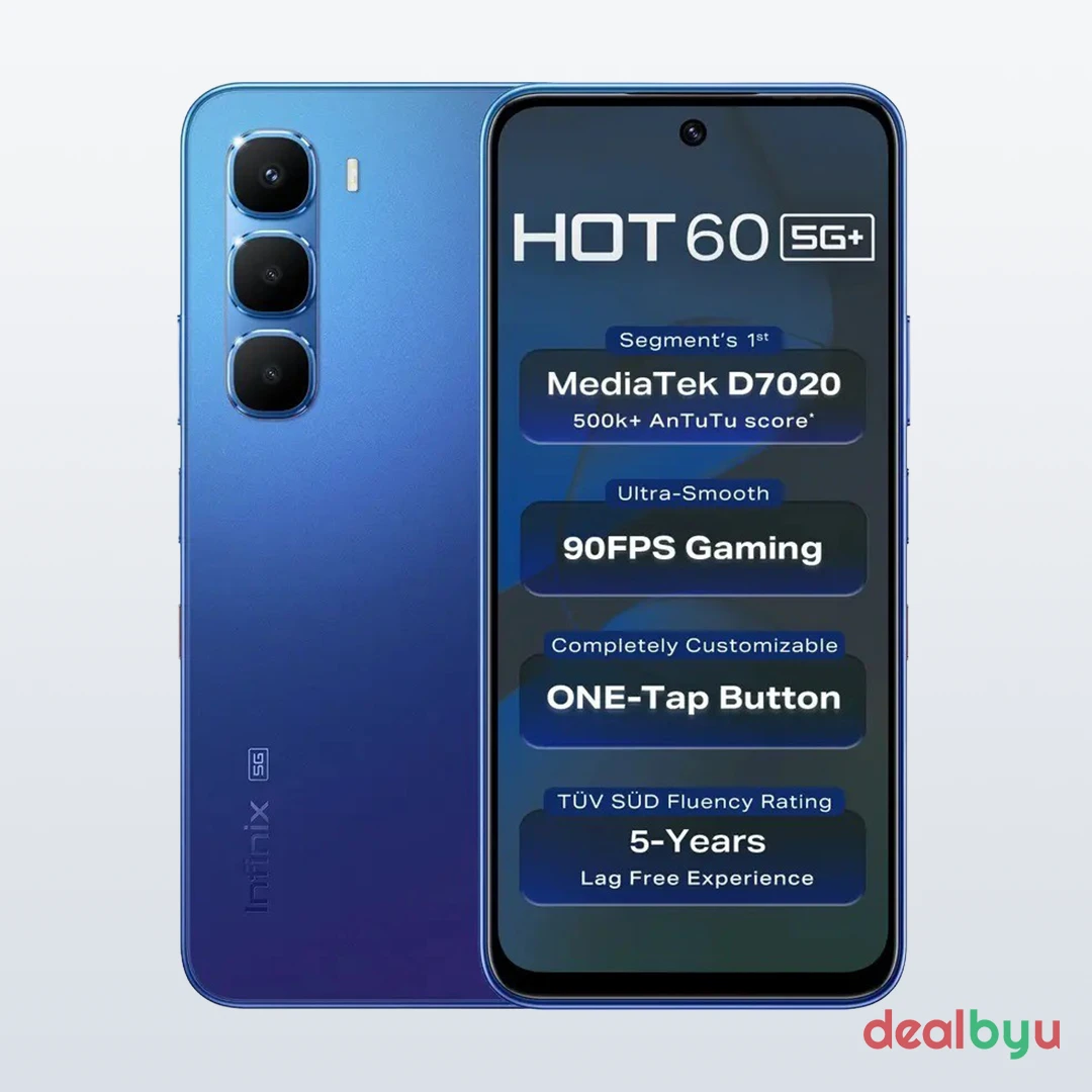Infinix Hot 60 5G+ — Dimensity 7020, 6 GB / 128 GB, 6.7" 120 Hz, 5200 mAh